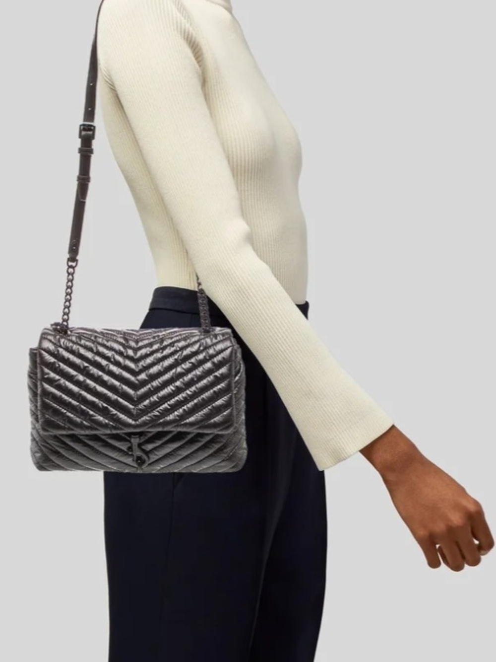 Rebecca Minkoff  Quilted Edie Nylon Shoulder Bag with Chain Strap
